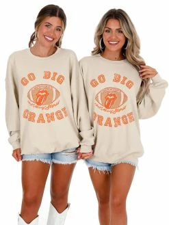 Livy Lu Graphic Tees Rolling Stones Go Big Orange Football Lick Thrifted Sweatshirt