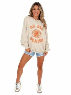 Livy Lu Graphic Tees Rolling Stones Go Big Orange Football Lick Thrifted Sweatshirt