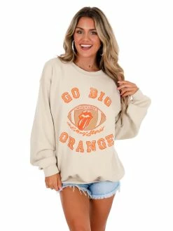 Livy Lu Graphic Tees Rolling Stones Go Big Orange Football Lick Thrifted Sweatshirt
