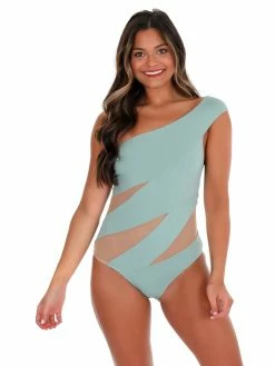 Envya Sale Tropical Tides Sage Mesh One Piece Swimsuit