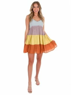 Sweet Lemon Heart Full Multi Rust Colorblock Dress Sale
