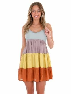 Sweet Lemon Heart Full Multi Rust Colorblock Dress Sale