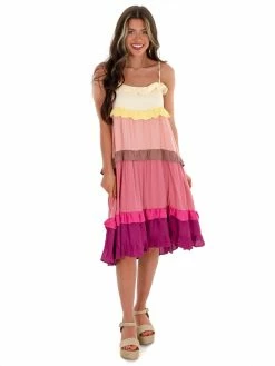 Umgee Sale Sights On You Blush Colorblock Midi Dress