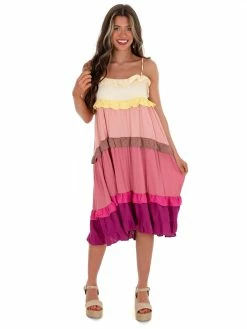 Umgee Sale Sights On You Blush Colorblock Midi Dress