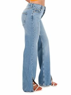 Free People Vintage Light Long Lines Slit Straight Jeans Bottoms