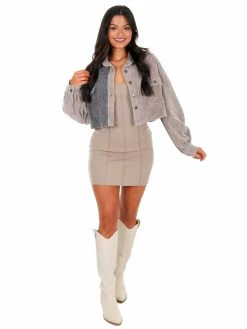 POL Heartless Cropped Corduroy Jacket Tops