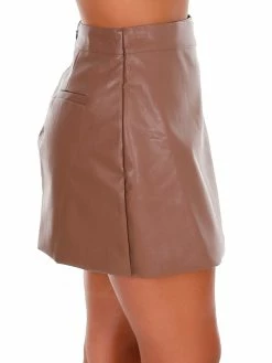 En:semble Keep Walking Brown Belted Leather Wrap Skirt