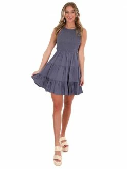 She + Sky Up At Night Smocked Tiered Dress