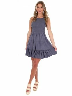 She + Sky Up At Night Smocked Tiered Dress