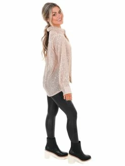 She + Sky Tops Miss Independent Sequin Button Down Shirt