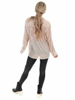 She + Sky Tops Miss Independent Sequin Button Down Shirt