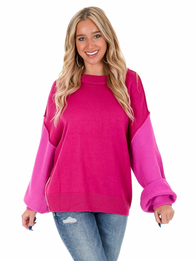 Discount ๐คฉ She + Sky Just For Me Magenta Colorblock Sweater Tops ๐งจ 3 She + Sky Just For Me Magenta Colorblock Sweater Tops