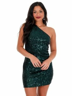 She + Sky Dresses Am I Wrong Sequin One Shoulder Mini Dress
