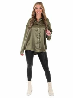 She + Sky Glad You Came Satin Button Down Top