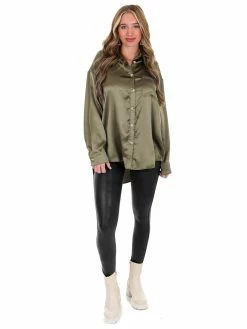 She + Sky Glad You Came Satin Button Down Top