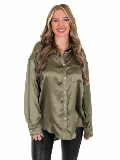 She + Sky Glad You Came Satin Button Down Top