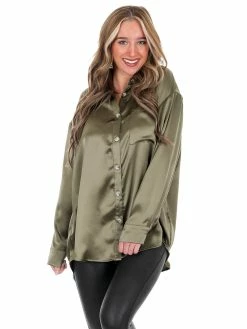 She + Sky Glad You Came Satin Button Down Top