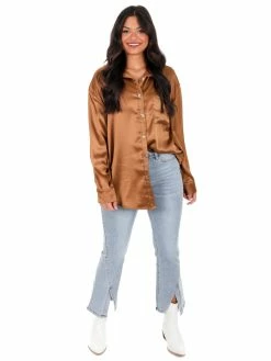 She + Sky Glad You Came Satin Button Down Top