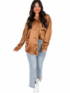 She + Sky Glad You Came Satin Button Down Top