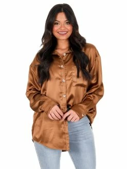 She + Sky Glad You Came Satin Button Down Top