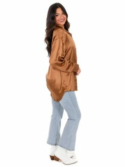 She + Sky Glad You Came Satin Button Down Top