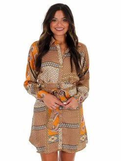 Top 10 👍 She + Sky 👗 Dresses Looks So Perfect Mustard Print Button Down 👗 Dress 🛒 9 She + Sky Dresses Looks So Perfect Mustard Print Button Down Dress