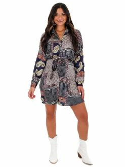 She + Sky Looks So Perfect Navy Print Button Down Dress Dresses