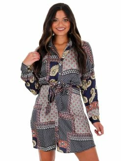 She + Sky Looks So Perfect Navy Print Button Down Dress Dresses