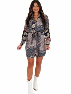 She + Sky Looks So Perfect Navy Print Button Down Dress Dresses