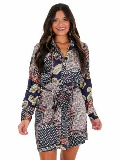 She + Sky Looks So Perfect Navy Print Button Down Dress Dresses