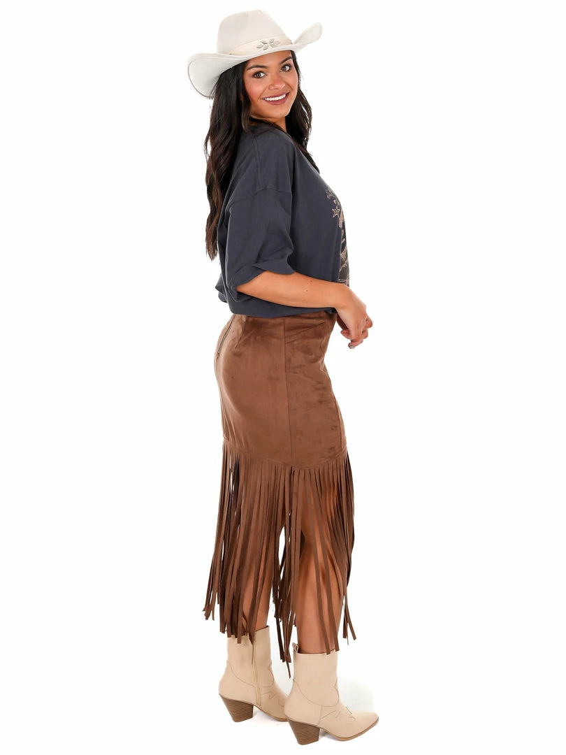 Brand new 👍 She + Sky Bottoms Compass Suede Fringe 👗 Skirt 😉 9 She + Sky Bottoms Compass Suede Fringe Skirt