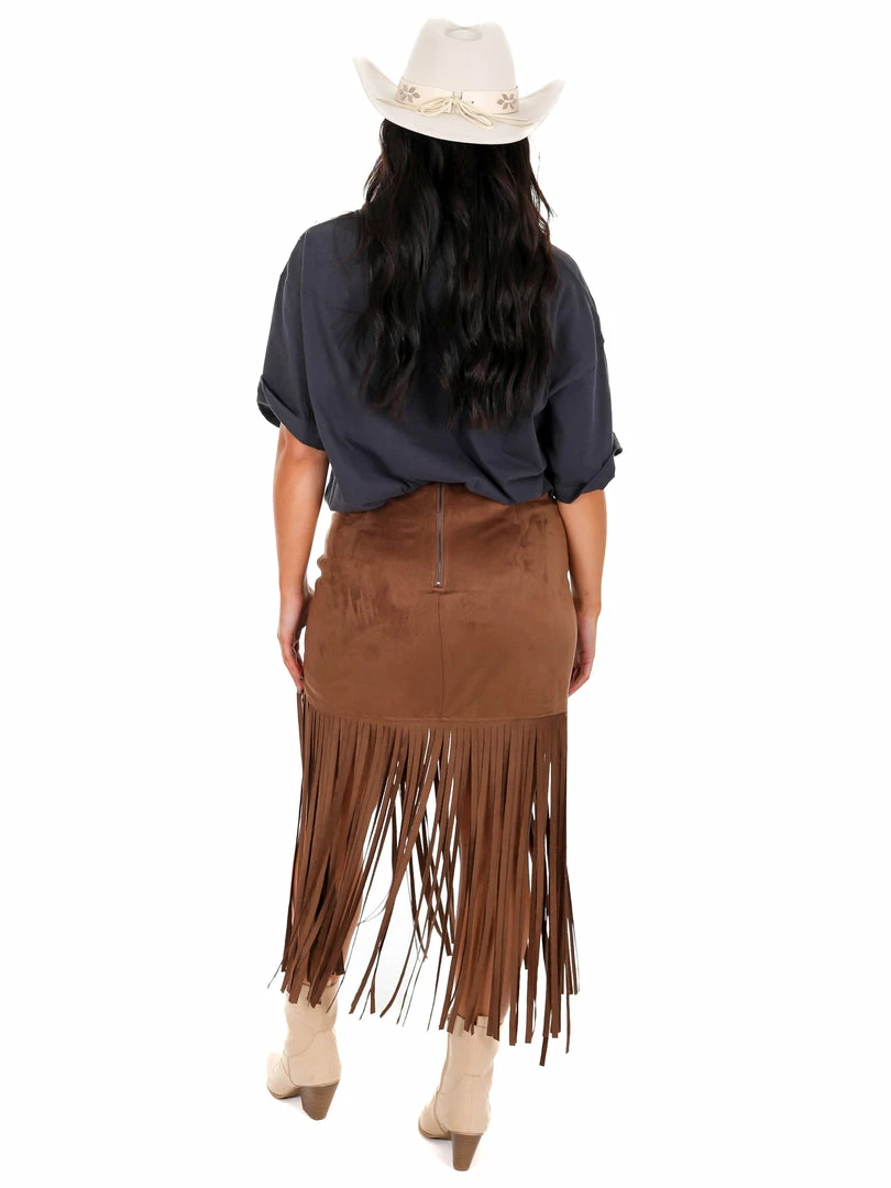 Brand new 👍 She + Sky Bottoms Compass Suede Fringe 👗 Skirt 😉 10 She + Sky Bottoms Compass Suede Fringe Skirt