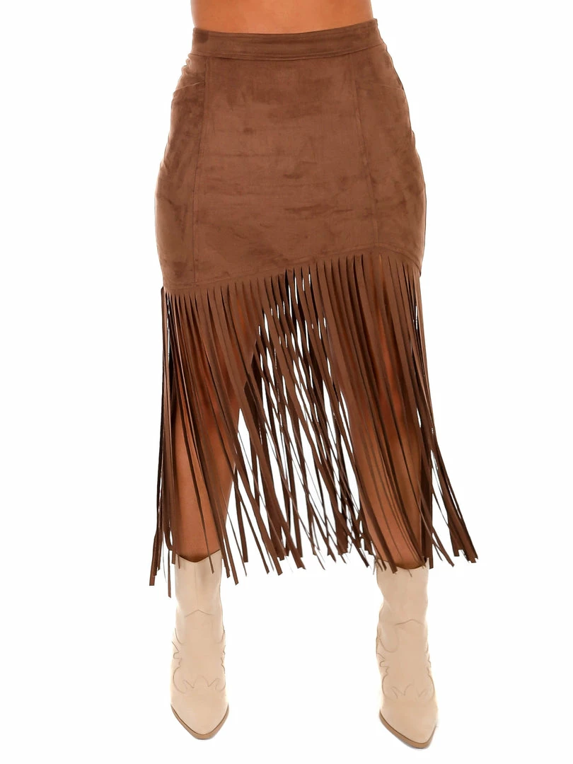 Brand new 👍 She + Sky Bottoms Compass Suede Fringe 👗 Skirt 😉 3 She + Sky Bottoms Compass Suede Fringe Skirt