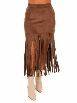 She + Sky Bottoms Compass Suede Fringe Skirt