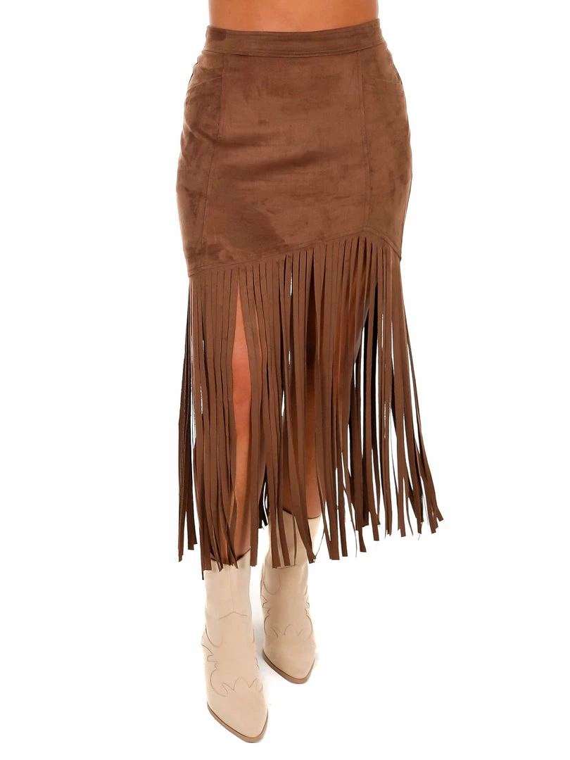 Brand new 👍 She + Sky Bottoms Compass Suede Fringe 👗 Skirt 😉 1 She + Sky Bottoms Compass Suede Fringe Skirt