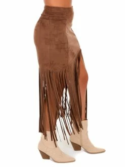 She + Sky Bottoms Compass Suede Fringe Skirt