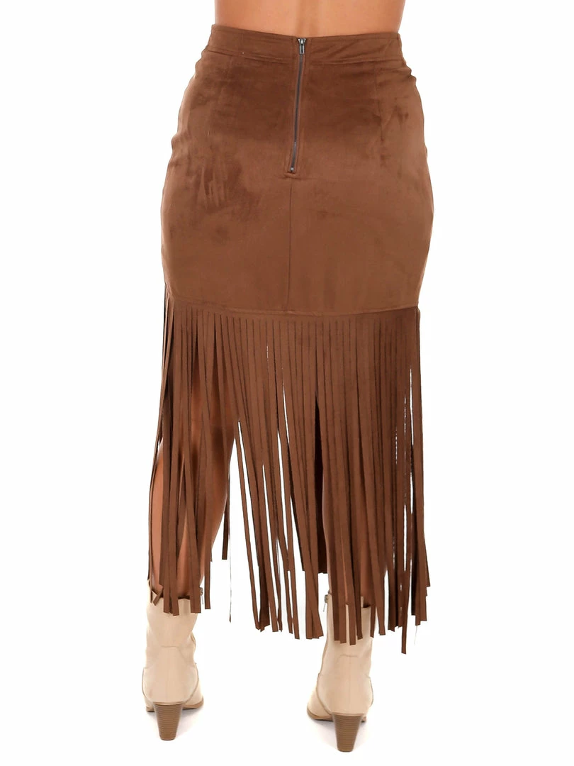 Brand new 👍 She + Sky Bottoms Compass Suede Fringe 👗 Skirt 😉 4 She + Sky Bottoms Compass Suede Fringe Skirt