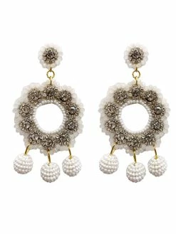 Golden Stella Beaded Circle With Rhinestone Earrings