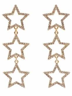 Golden Stella Triple Pave Star Drop Earrings