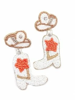 Treasure Jewels Orange Star Seed Bead Boot Earrings