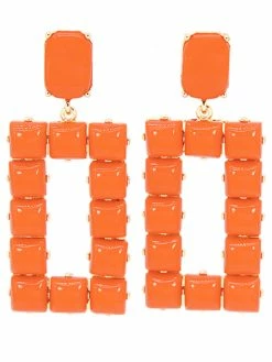 Golden Stella Jewelry Orange Rectangle Acrylic Bead Earrings