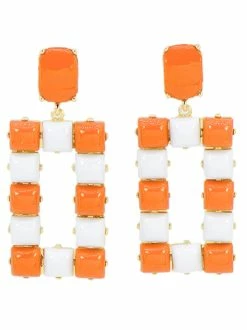 Golden Stella Orange And White Color Square Earrings Jewelry