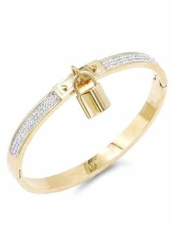 Impression Costume Jewelry Gold Plated Stainless Steel CZ Stone Bangle Bracelet With Lock