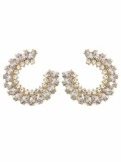 Golden Stella Pave Marquise Circle Hoops Earrings