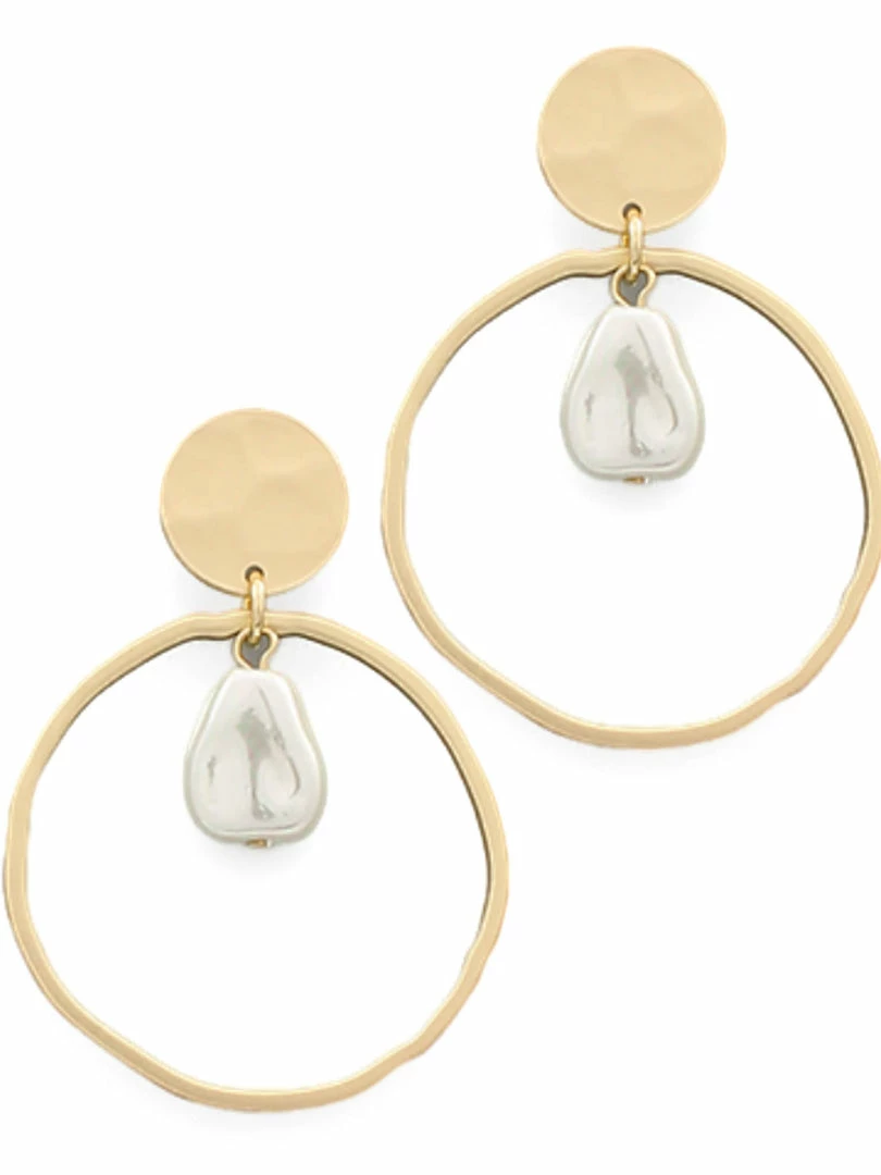 Flash Sale ❤️ Golden Stella Earrings Hoop With Dangle Pearl Earring 👏 1 Golden Stella Earrings Hoop With Dangle Pearl Earring