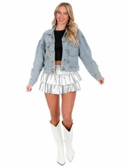 Veveret Complicated Rhinestone Denim Jacket Outerwear