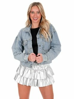 Veveret Complicated Rhinestone Denim Jacket Outerwear