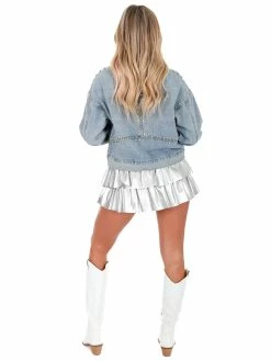 Veveret Complicated Rhinestone Denim Jacket Outerwear