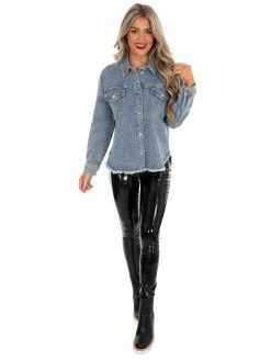 Veveret Tops Denim & Rhinestones Shacket