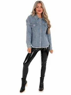 Veveret Tops Denim & Rhinestones Shacket